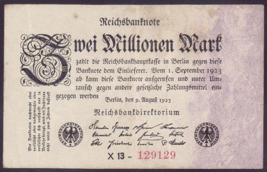 1923 Germany 2 Million Mark (type 1) private black L001464 - Click Image to Close